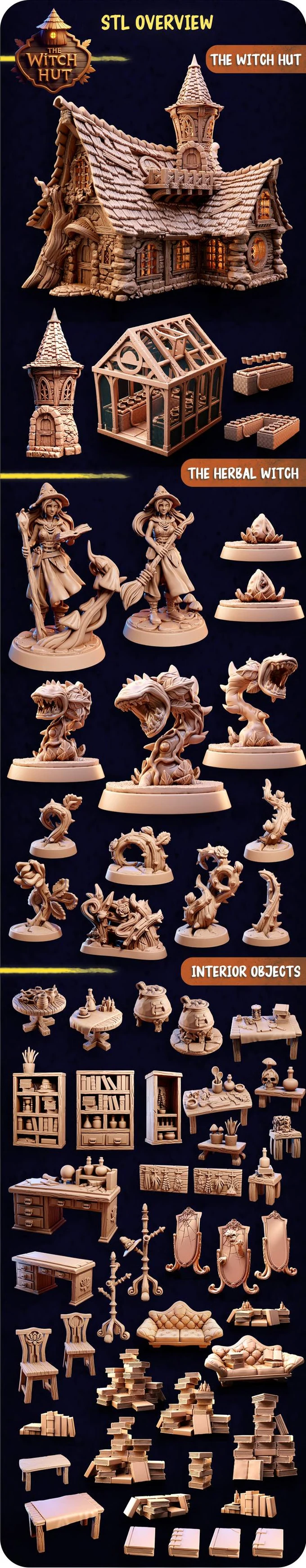 The complete Witch Hut collection — original STL overview